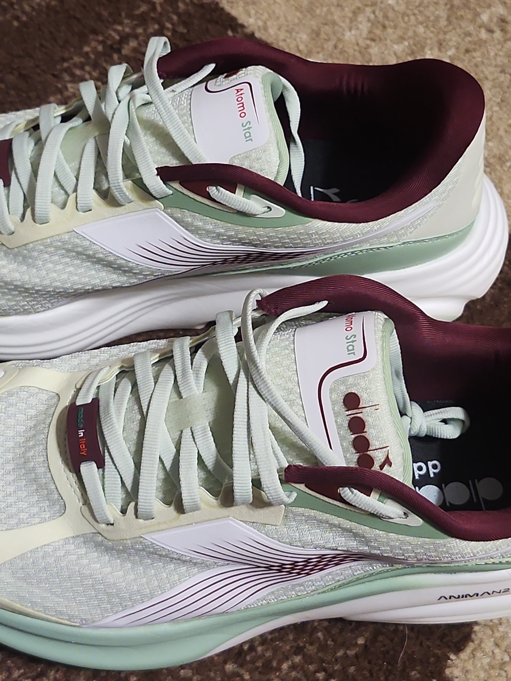 Diadora Mens Mint and Burgundy Running Shoes - Atom Star